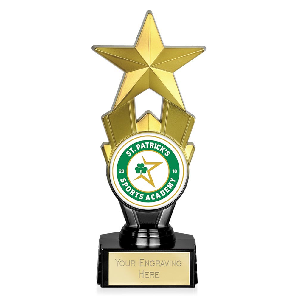 Award Star Gold & Black Custom Logo Trophy 18cm (7 1/8")