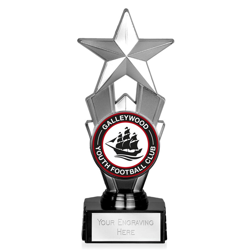 Award Star Silver & Black Custom Logo Trophy 18cm (7 1/8")