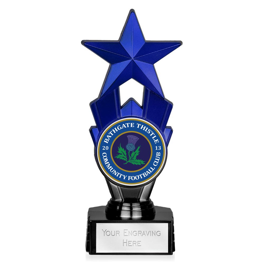 Award Star Blue & Black Custom Logo Trophy 18cm (7 1/8")